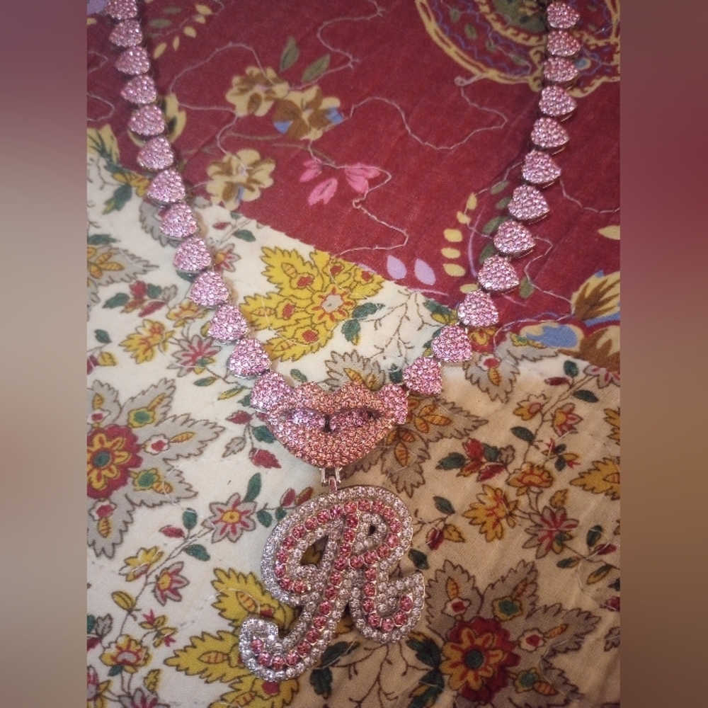 Rhinestone "R" Monogram Necklace
